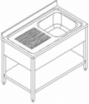 Single right side bowl sink 1200 x 700 x 900 mm
