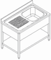 Single right side bowl sink 1200 x 700 x 900 mm