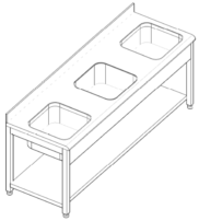 Triple bowl sink unit 1800 x 700 x 900 mm